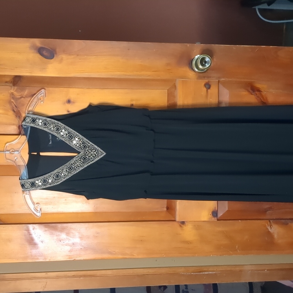 WHITE HOUSE BLACK MARKET* black sequin v neck casual jersey midi dress XS
